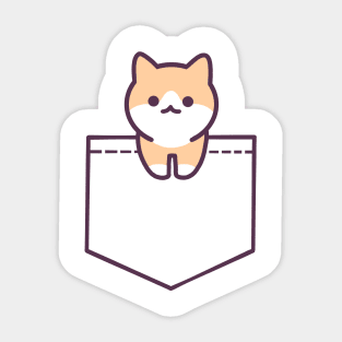 Cute Cat in Fake Pocket - Orange and White Sticker